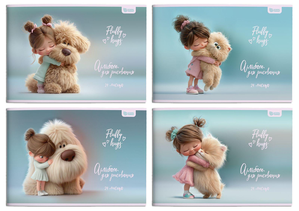Альбом для рисования А4 24л. скреп. "Девочка и питомцы" мел. карт. спл. Уф-лак (Schoolformat)