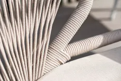 "Милан" стул плетеный из роупа, каркас алюминий белый шагрень, роуп бежевый круглый, ткань бежевая