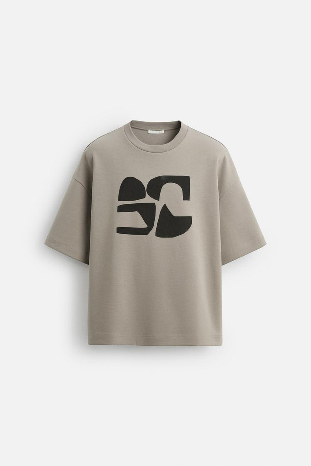 ZARA ФУТБОЛКА С ПРИНТОМ, КАМЕННЫЙ