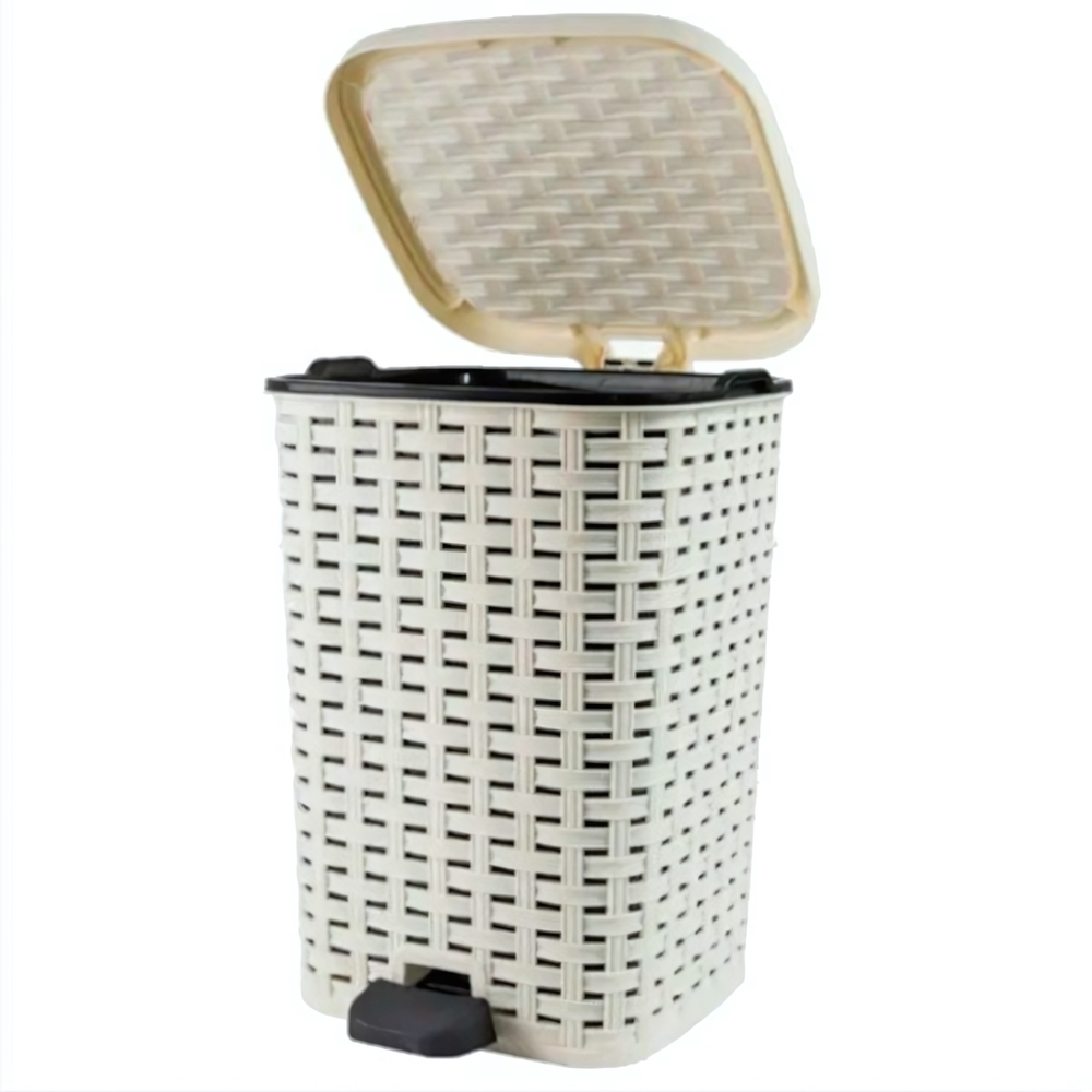 Мусорное ведро с педалью 26л "Плетенка" кремовый 01054
