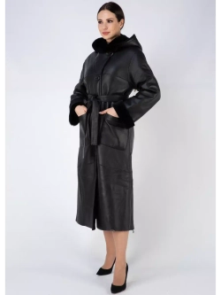 Дубленка зима натуральная с капюшоном длинная