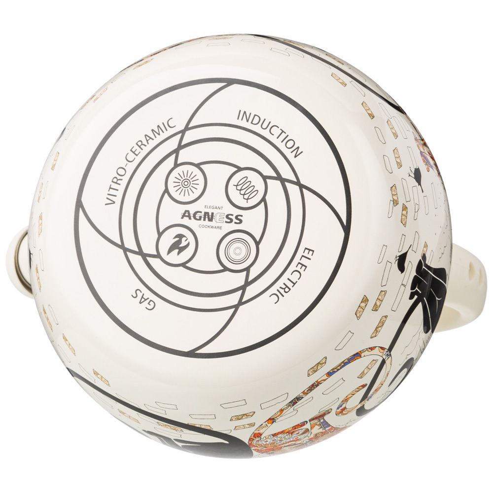 ЧАЙНИК AGNESS ЭМАЛИРОВАННЫЙ СО СВИСТКОМ, СЕРИЯ "ПАРИЖСКИЕ КОТЫ" 2,2Л, ИНДУКЦИОННОЕ ДНО