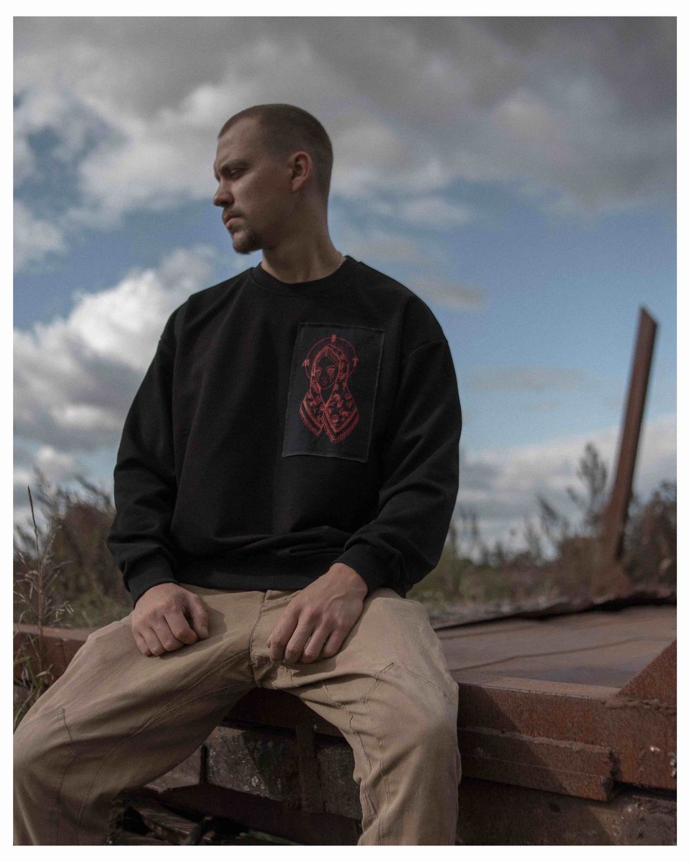 Толстовка Омут!Кастом Нимб С нашивкой Оверсайз без начеса черная