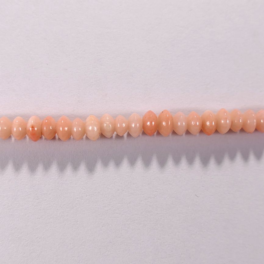 Бусина из коралла розового, фигурная, 2x4 мм (рондель плоская, гладкая)