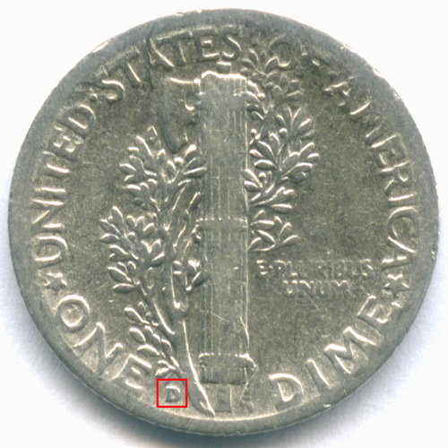 1 дайм (10 центов) 1937 (D). США F-VF (Меркурий) Серебро