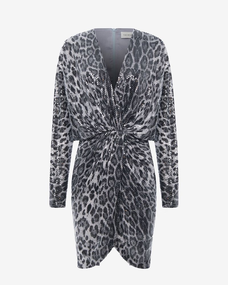 Платье миди из пайеток с леопардовым принтом