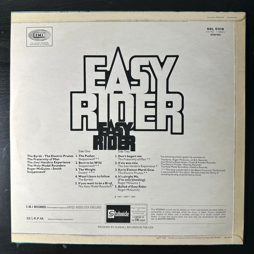 Easy Rider - Songs As Performed In The Motion Picture (Дания 1969г.)