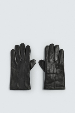 ZARA БАЗОВЫЕ КОЖАНЫЕ ПЕРЧАТКИ, ЧЕРНЫЙ
