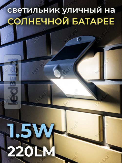 Уличный светильник на солнечной батарее с датчиком движения и света ledBEled 1.5W 220LM 6000К/6000К, настенный светодиодный фонарь