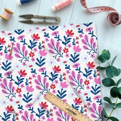 Ткань шелк Армани розовое полевые цветы на бежевом фоне