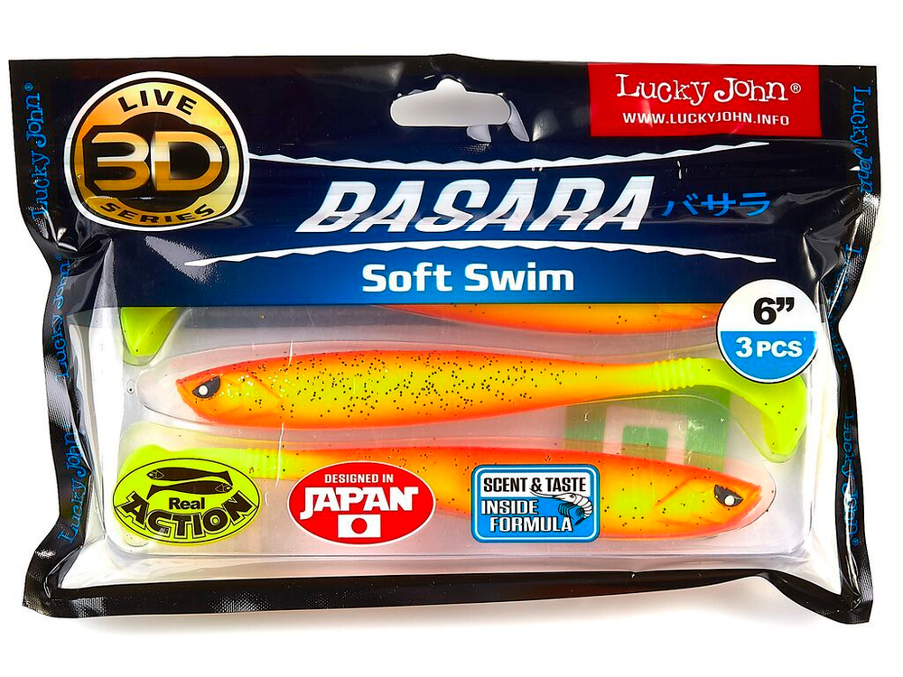 Виброхвост LUCKY JOHN Basara Soft Swim 3D, 6.0in (152 мм), цвет PG03, 3 шт.