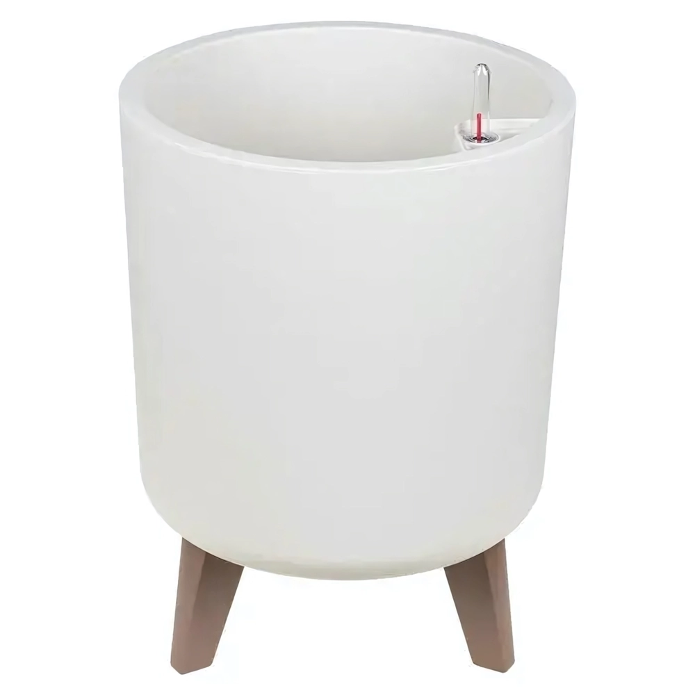 Кашпо на ножках высокое ФЛОРИАН 19л с автополивом белый ротанг