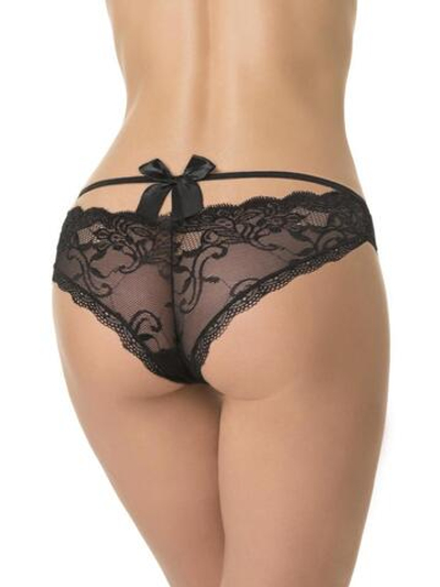 Сексуальные трусики с кружевом и атласным бантом сзади (Размер: S) (Цвет: черный)