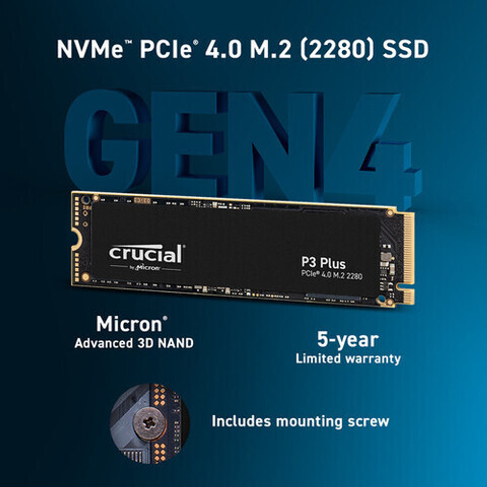 Внутренний SSD Crucial P3 Plus PCle4.0 M.2 2280 1 TB (CT1000P3PSSD8)