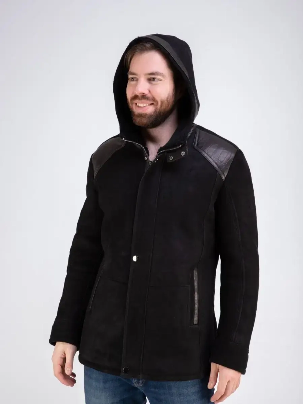 Дубленка мужская натуральная зимняя с капюшоном Турция