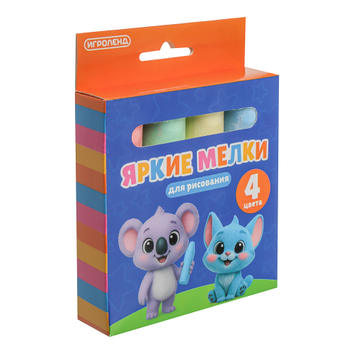 ИГРОЛЕНД Мелки для рисования на асфальте, цветные 4 шт, мел, 13х9,5х2,5см
