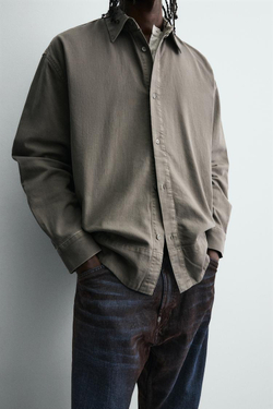 ZARА ДЖИНСОВАЯ РУБАШКА С ЭФФЕКТОМ ПОТЕРТОСТИ, СЕРО-КОРИЧНЕВЫЙ