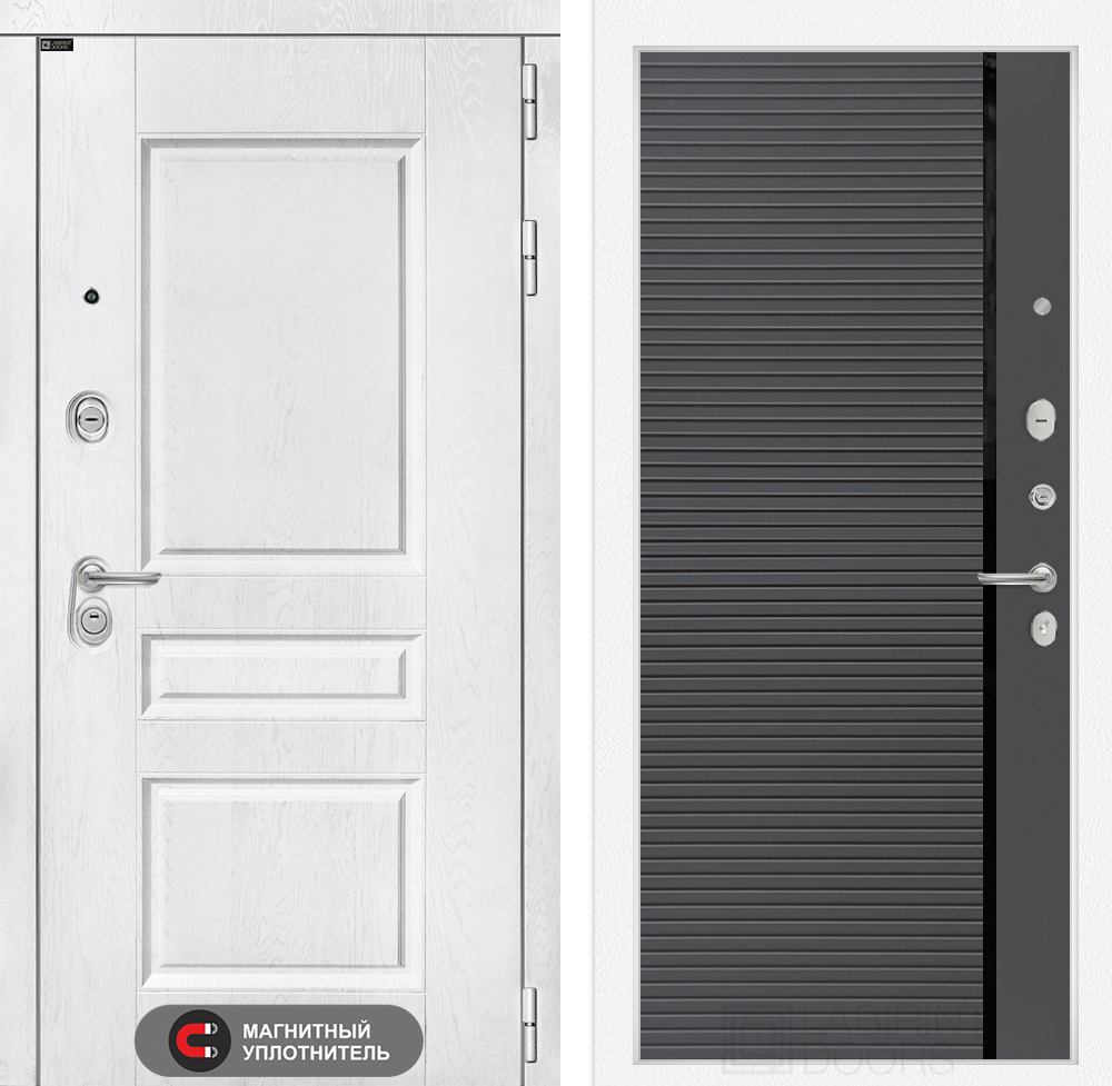 Дверь входная Лабиринт VERSAL  22 Графит софт, черная вставка металлическая