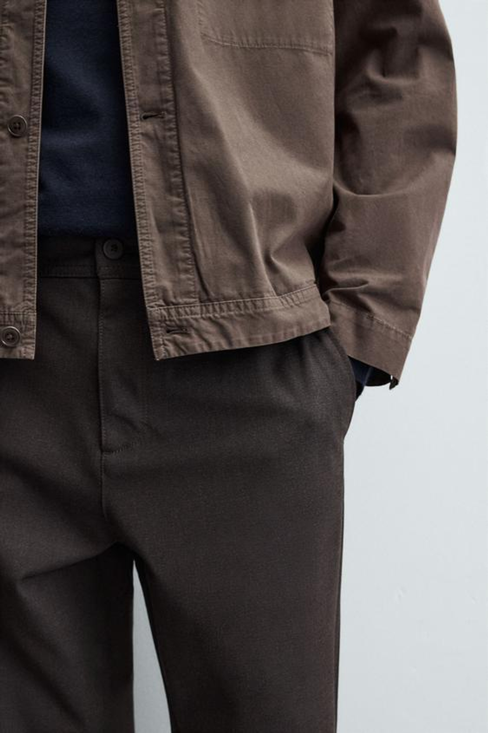 ZARA БРЮКИ КОМФОРТНОЙ ПОСАДКИ ИЗ РЕЛЬЕФНОЙ ТКАНИ, КОРИЧНЕВЫЙ