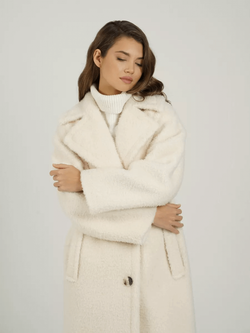 Шуба чебурашка женская из овечьей шерсти тедди, жемчужная, SilverFox