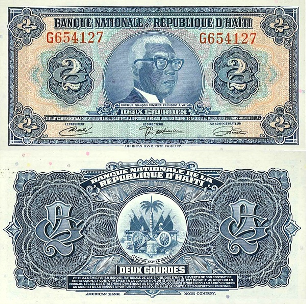 Гаити 2 гурд 1919 Президент Доктор Франсуа Дювалье UNC