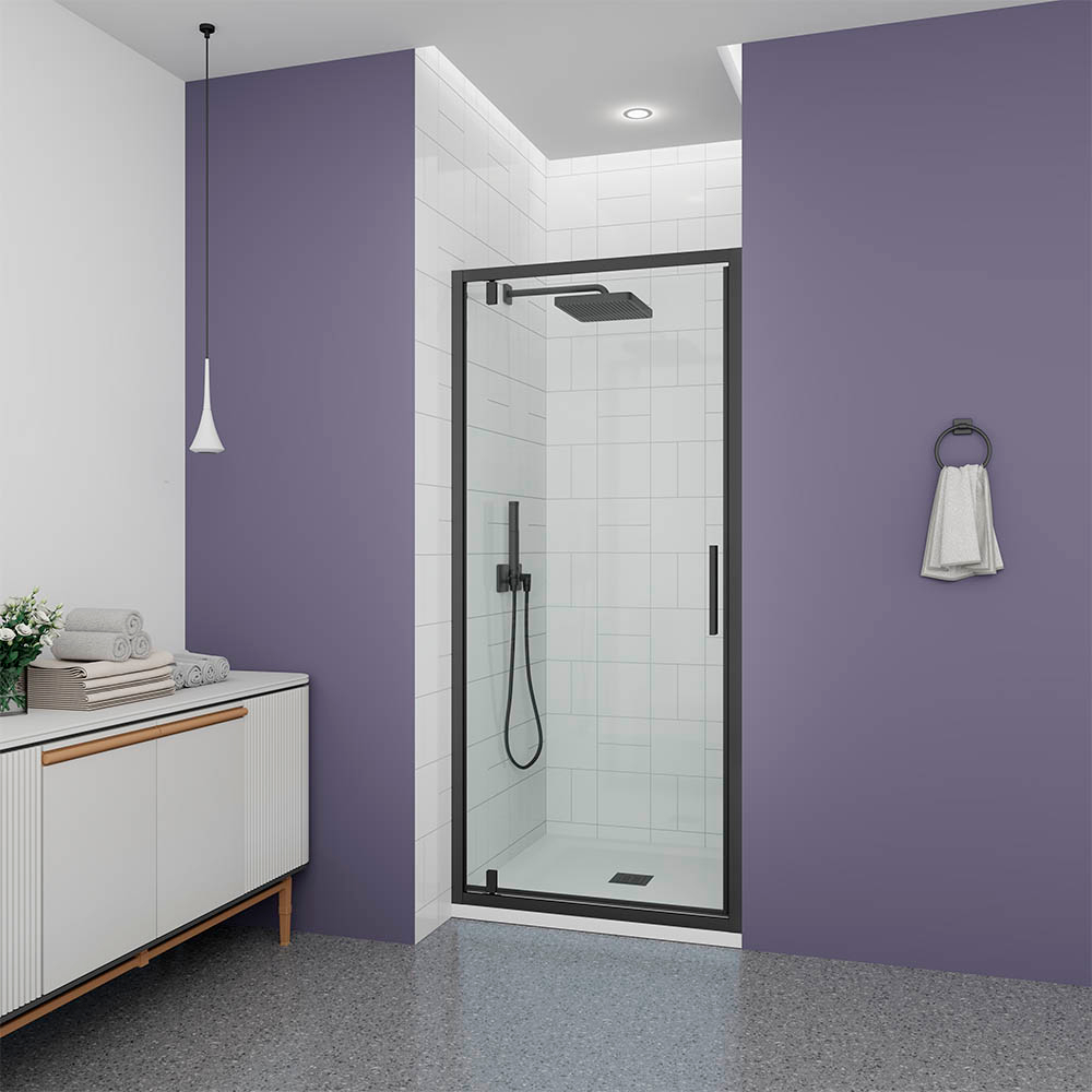 Душевая дверь Veconi Ottimo P30 B, 700x1900, черный матовый, стекло прозрачное