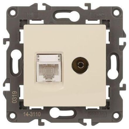 Розетка компьютерная + телевизионная 2-м Elegance 14-3110-02 RJ45 + TV IP20 механизм сл. кость Эра Б0034315