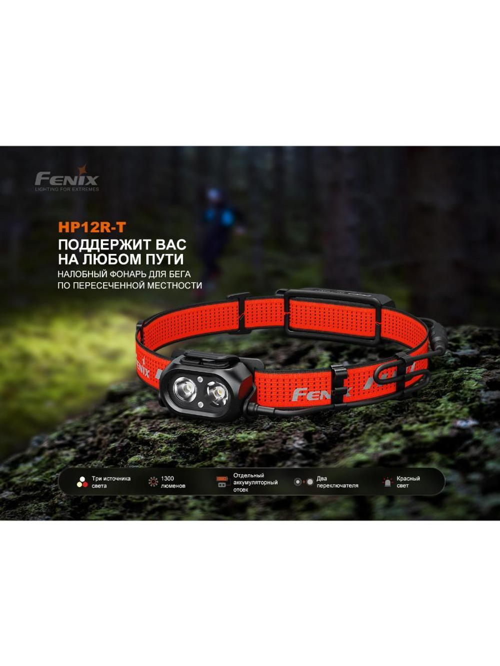 Фонарь Fenix налобный HP12R-T черный 1300 люмен