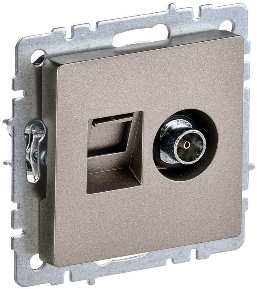 Розетка компьютерная + телевизионная 2-м Brite РТВ/РК12-БрШ RJ45 кат.5E + TV механизм шампань IEK BR-AK20-1-K37 Розетка компьютерная + телевизионная 2-м Brite РТВ/РК12-БрШ RJ45 кат.5E + TV механизм шампань IEK BR-AK20-1-K37