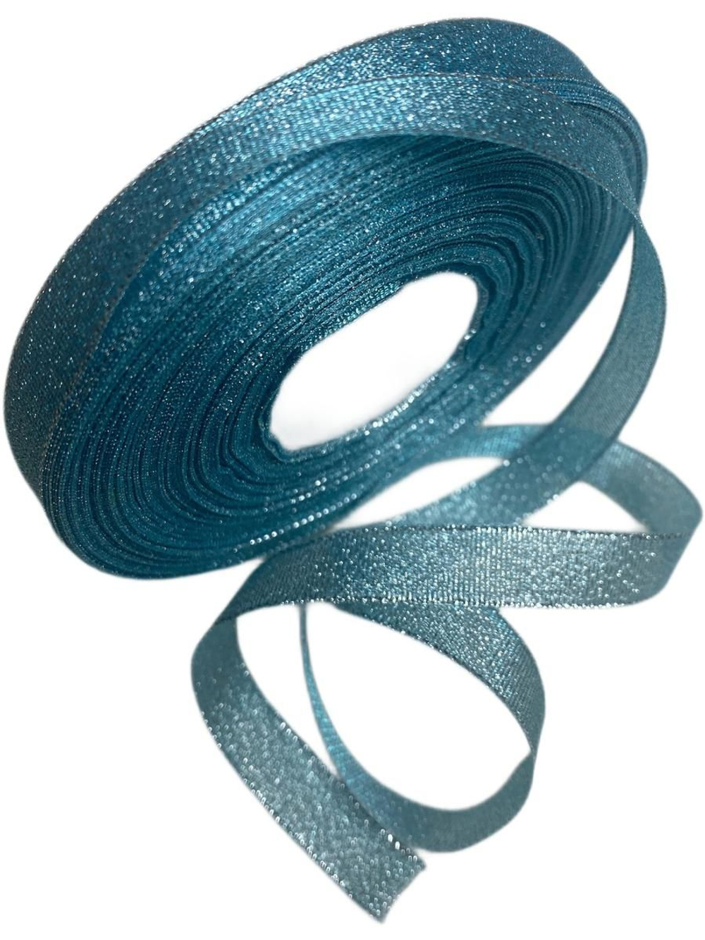 Лента люрекс 12мм - 33м -1 боб. (голубой с серебром)
