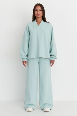 Лонгслив оверсайз из рифленого хлопка цвета мята