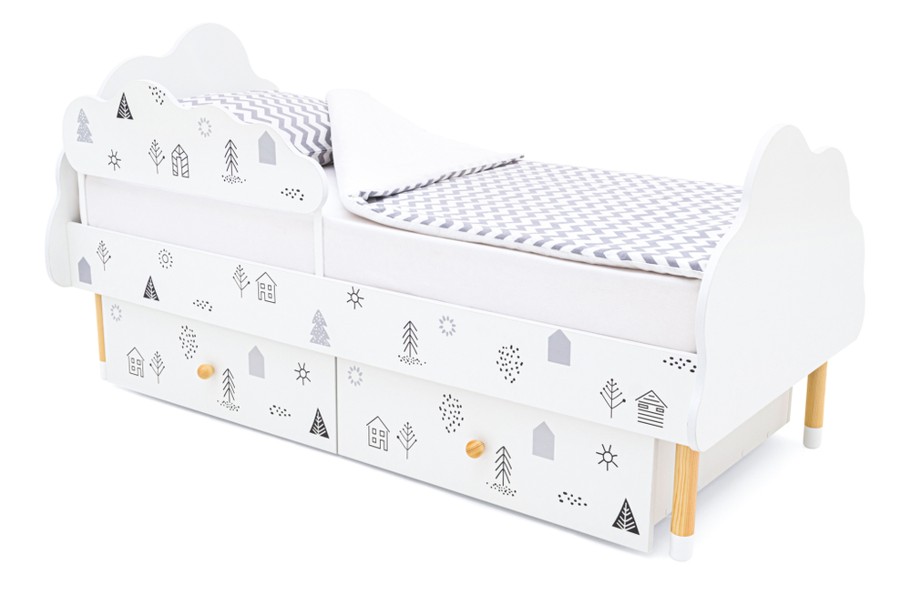 Детская кровать Бельмарко Stumpa Облако Домики ч/б