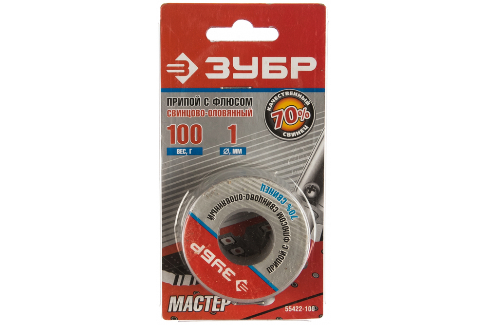 Припой ЗУБР оловянно-свинцовый, 30% Sn / 70% Pb, 100гр