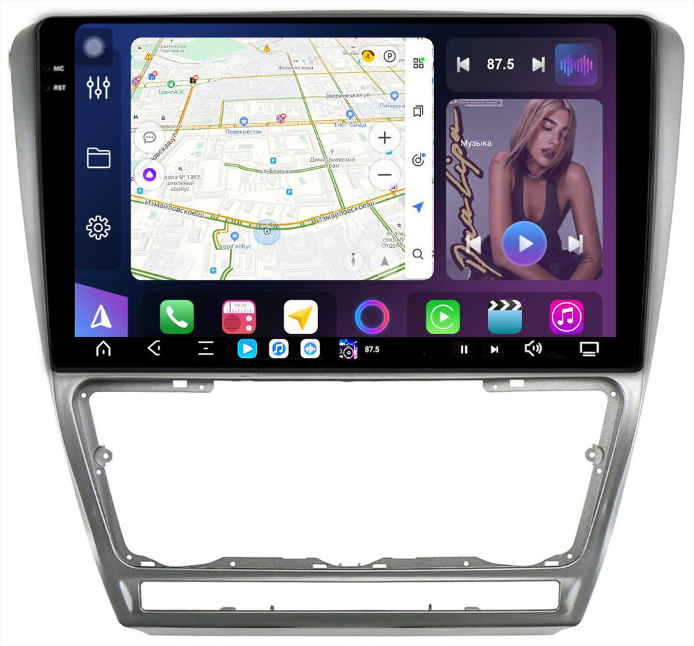 Магнитола для Skoda Octavia A5 2004-2013 (рамка серебро) - FarCar XXL005M монитор 10.36" 2K QLED на Android 14, TS20, 8+256Гб, CarPlay, 4G SIM-слот