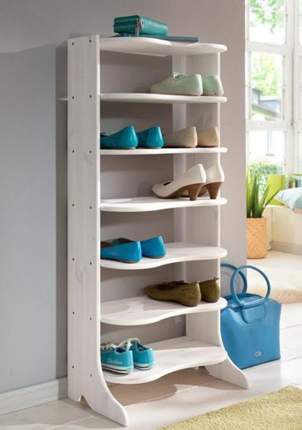 Обувница деревянная Твист из массива сосны, белая