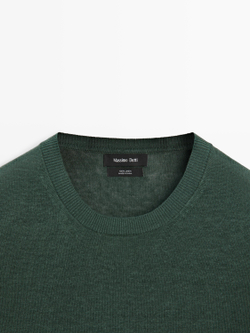 Massimo Dutti Вязаный льняной свитер с круглым вырезом, бутылочный
