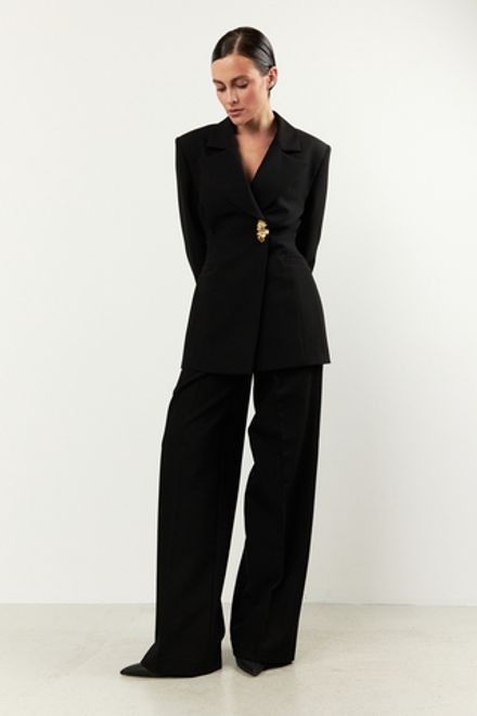 Брюки-палаццо черные из плотной вискозы