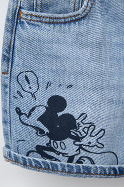 ZARA ДЖИНСОВЫЕ ШОРТЫ С ПРИНТОМ MICKEY MOUSE © DISNEY, ГОЛУБОЙ