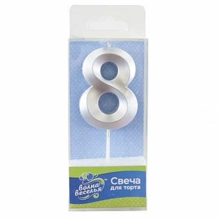 Свеча Цифра 8 Грани Серебро Металлик 6 см.