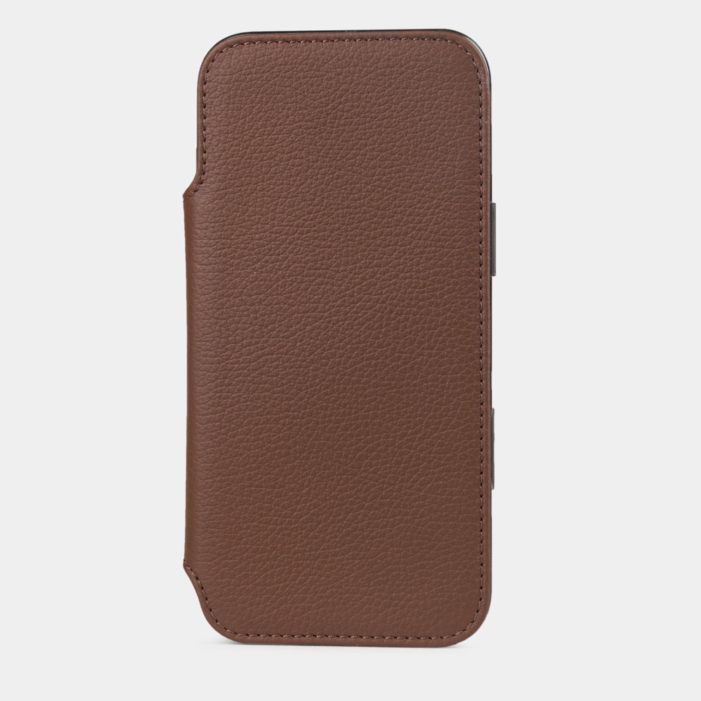 Чехол-книжка кожаная для iPhone 17 Pro Max, теленок цвета шоколад