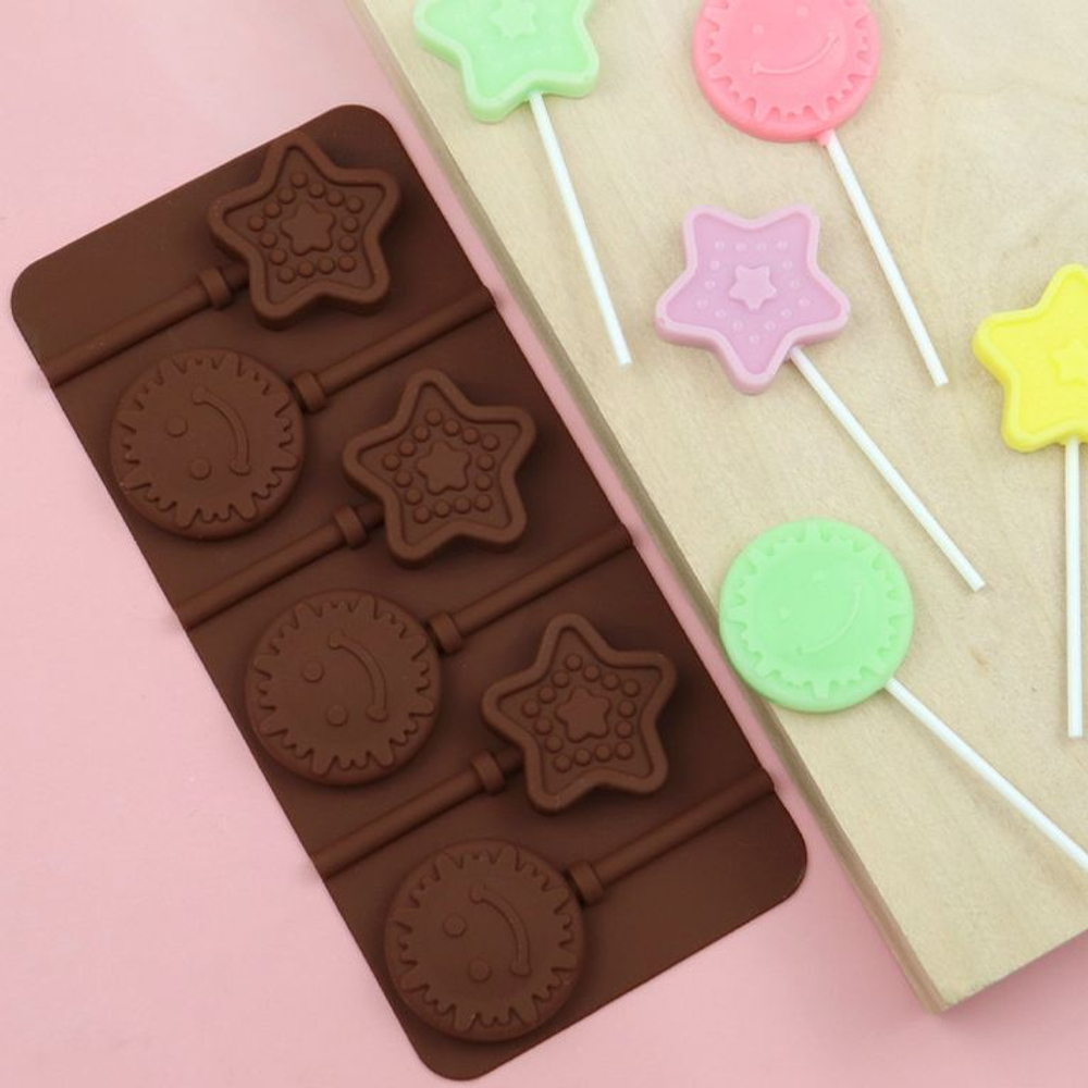 Силиконовая форма для леденцов «Солнце и звезды», 6 ячеек