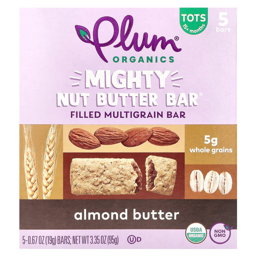 Plum Organics, Mighty Nut Butter Bar, для детей от 15 месяцев, миндальное масло, 5 батончиков, по 19 г (0,67 унции)