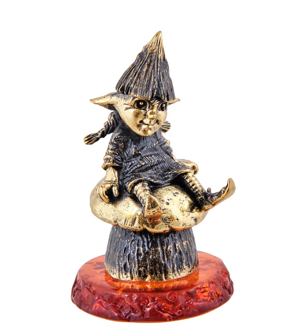 Народные промыслы AM-3649 Фигурка «Гном Бардзуки Гедрэ» (латунь, янтарь)
