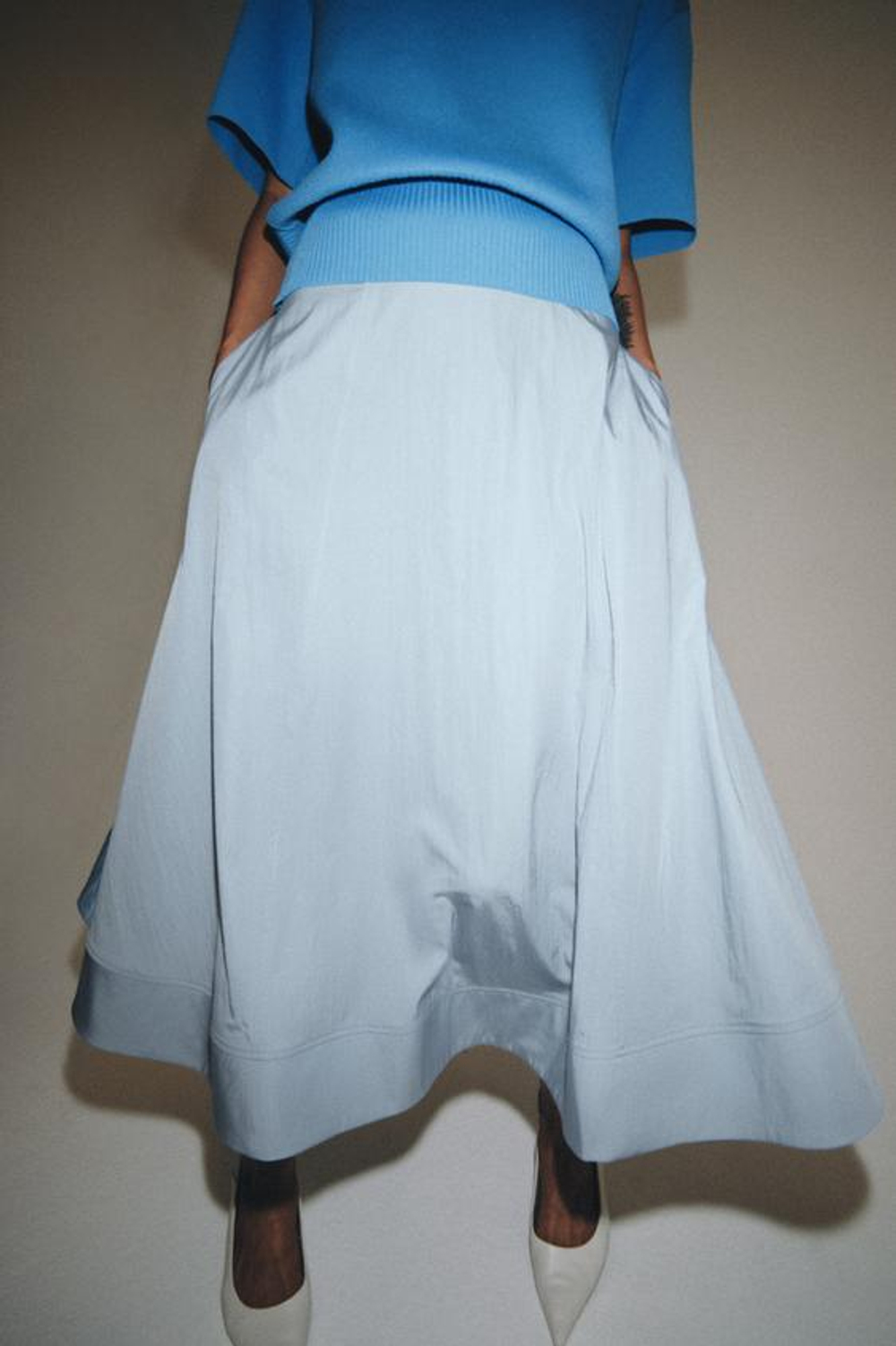 ZARA ЮБКА МИДИ-КЛЕШ — ZW COLLECTION, ГОЛУБОЙ