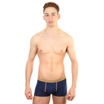 Мужские хлопковые трусы-боксеры с бежевой резинкой и окантовкой (Размер: 6X) (Цвет: темно-синий)