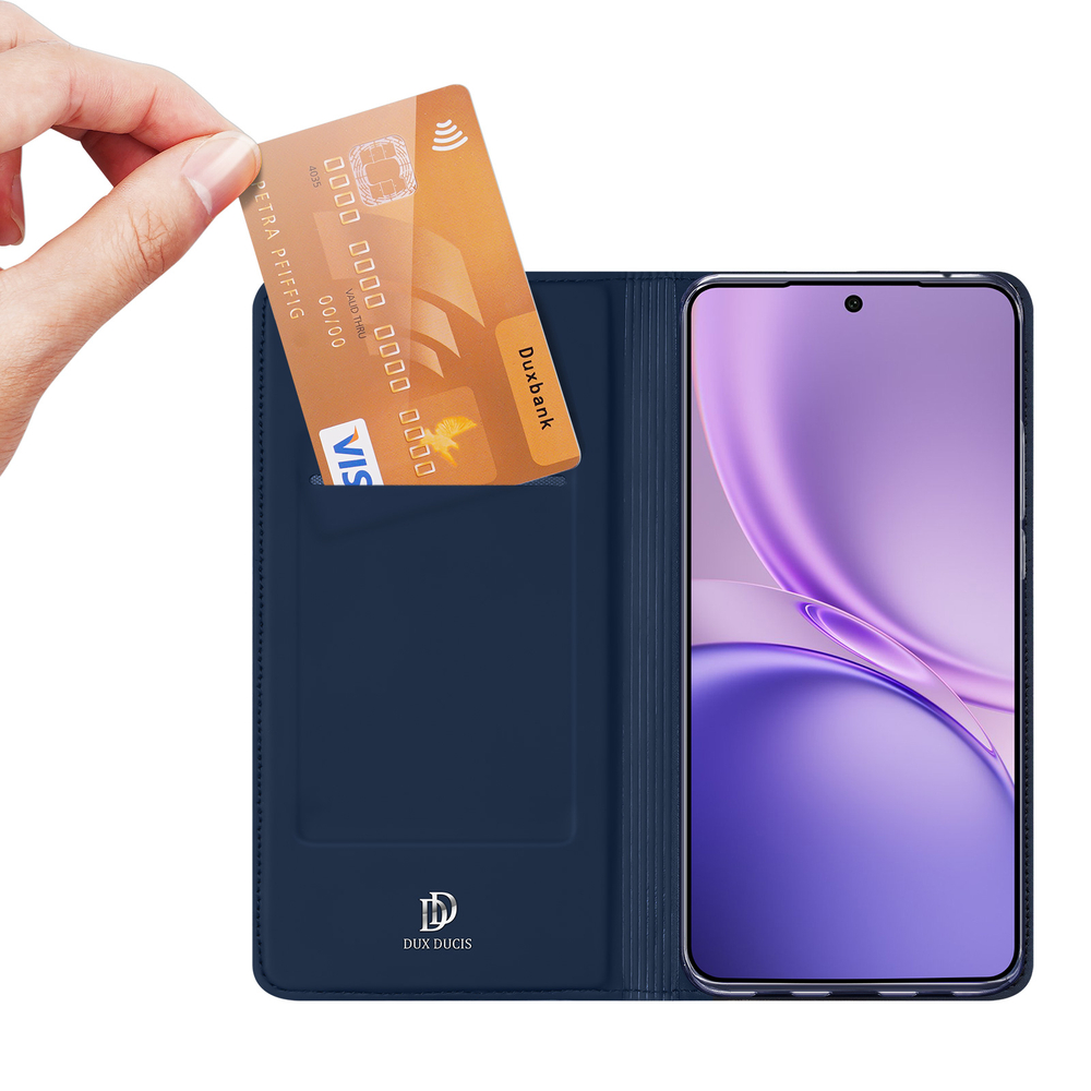 Чехол книжка из кожи синего цвета для Vivo X300 FE 5G (S50 Pro mini), серия Skin Pro Series от Dux Ducis