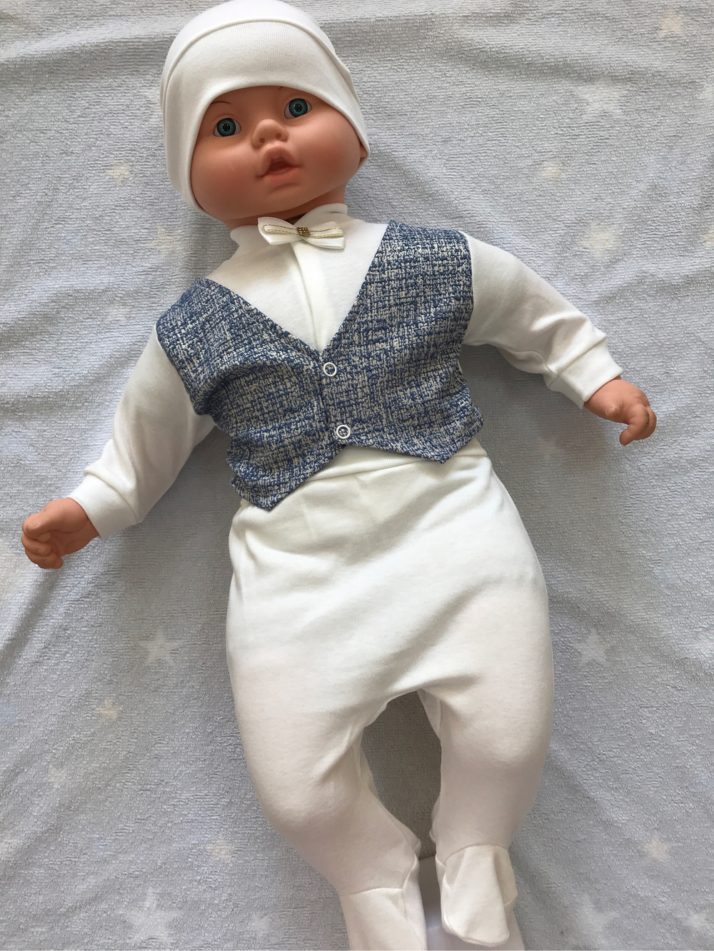 Комплект для мальчика "Жилет" (кофта дл.р., ползунки и шапочка) Артикул: 0302И (Размер: 56)