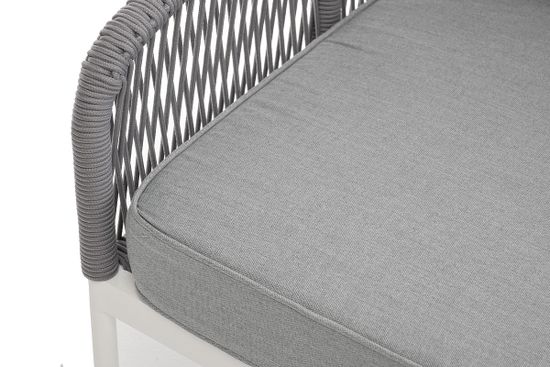 "Канны" правый модуль плетеный из роупа, каркас алюминий белый шагрень, роуп светло-серый круглый, ткань светло-серая