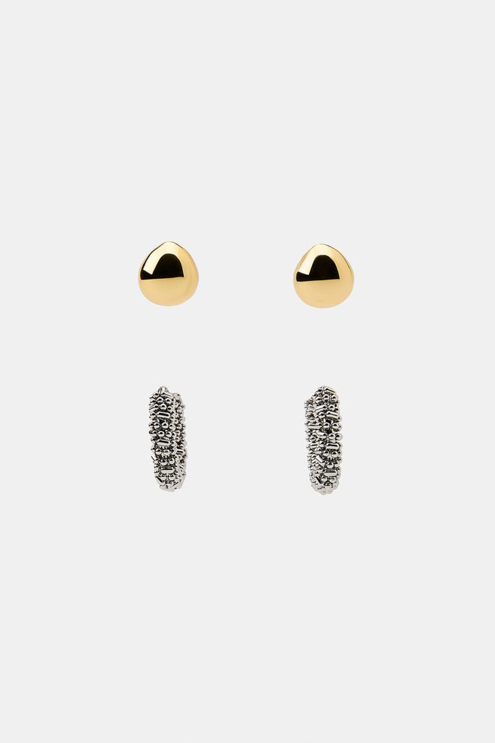 ZARA НАБОР КОМБИНИРОВАННЫХ СЕРЕГ «КОЛЬЦО И ШАРИК», ЗОЛОТОЙ/СЕРЕБРЯНЫЙ