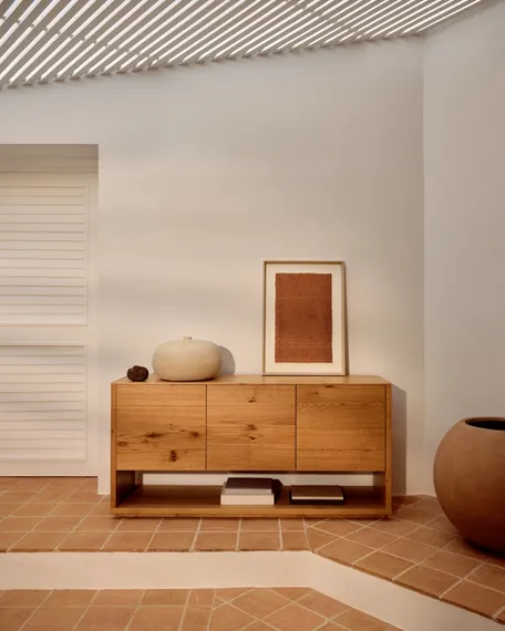 Alguema Сервант с 3 дверцами из дубового шпона с натуральной отделкой 151 x 74 см